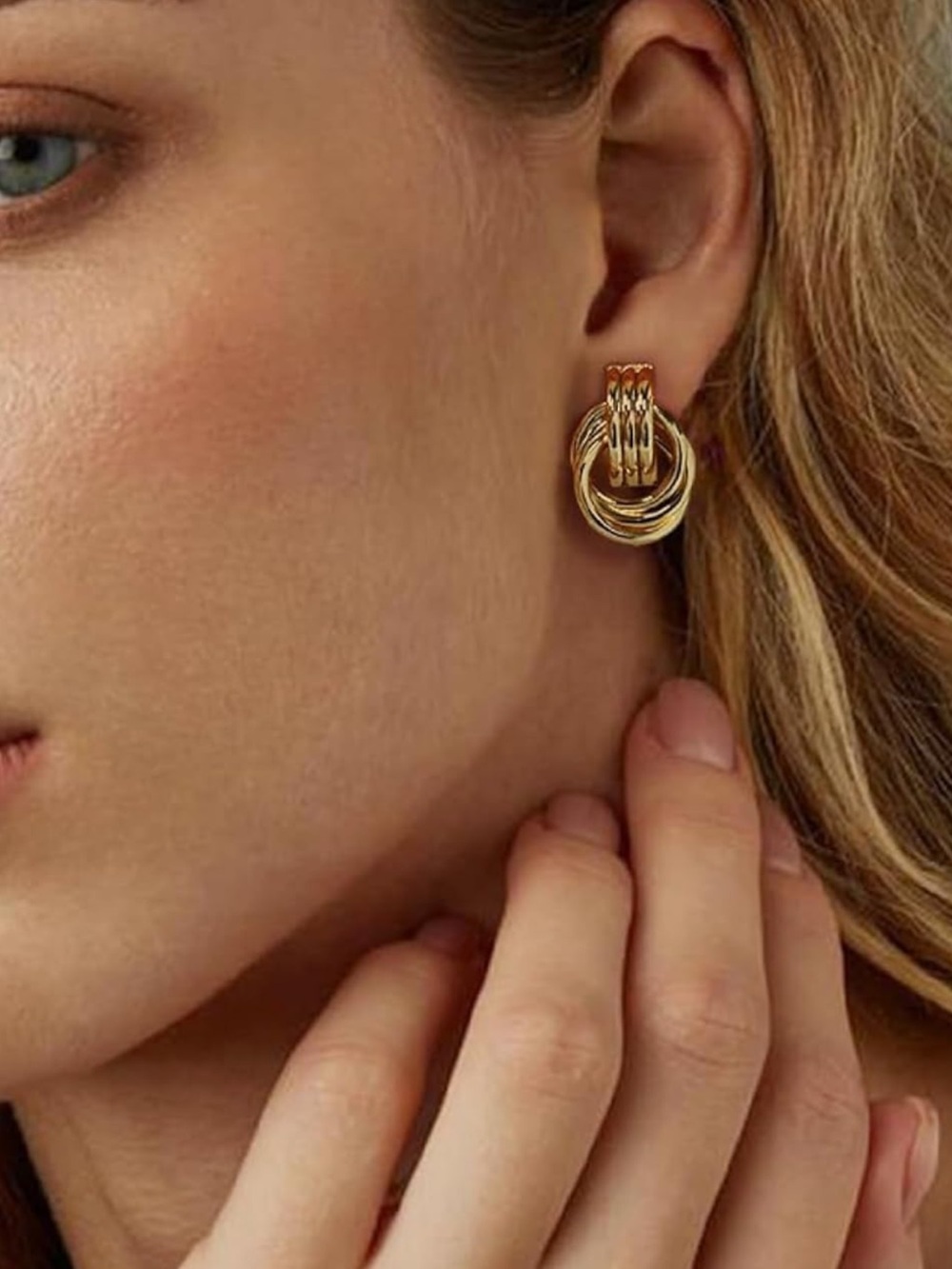 Gold-Tone Interlocking Hoop Earrings - Women's Jewelry